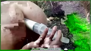 Amazing Hottie With Round Bottom Fucks Herself In The Forest