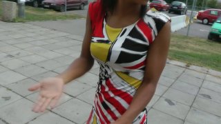 Cheesecake Brunette Whore Strips In Public Wearing Black Lingerie