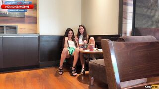 Student Beauties Take Off Pants In Starbucks And Invite Strangers For Anal Sex 