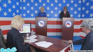 Donald Trump And Hillary Clinton Fucking Bernie Sanders And Megan Parody