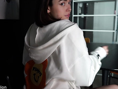 Bound Brunette With Big Boobs And Breasts Obediently Sucks A Big Dick.