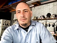 Horny Mechanic Flashes His Ass Hole In The Garage